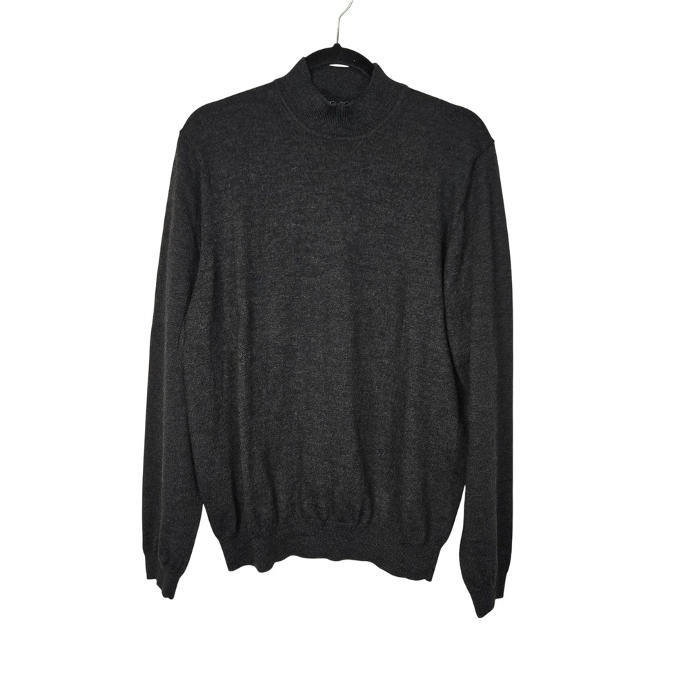 Brooks Brothers Mens L Extra Fine Italian Merino Wool Mock Neck Sweater Charcoal
